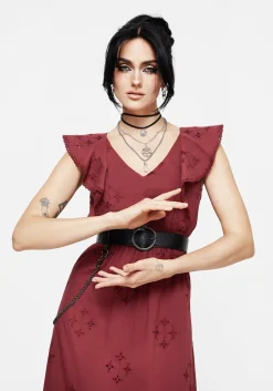 Crux Broderie Cotton V-Neck Frill Maxi Dress