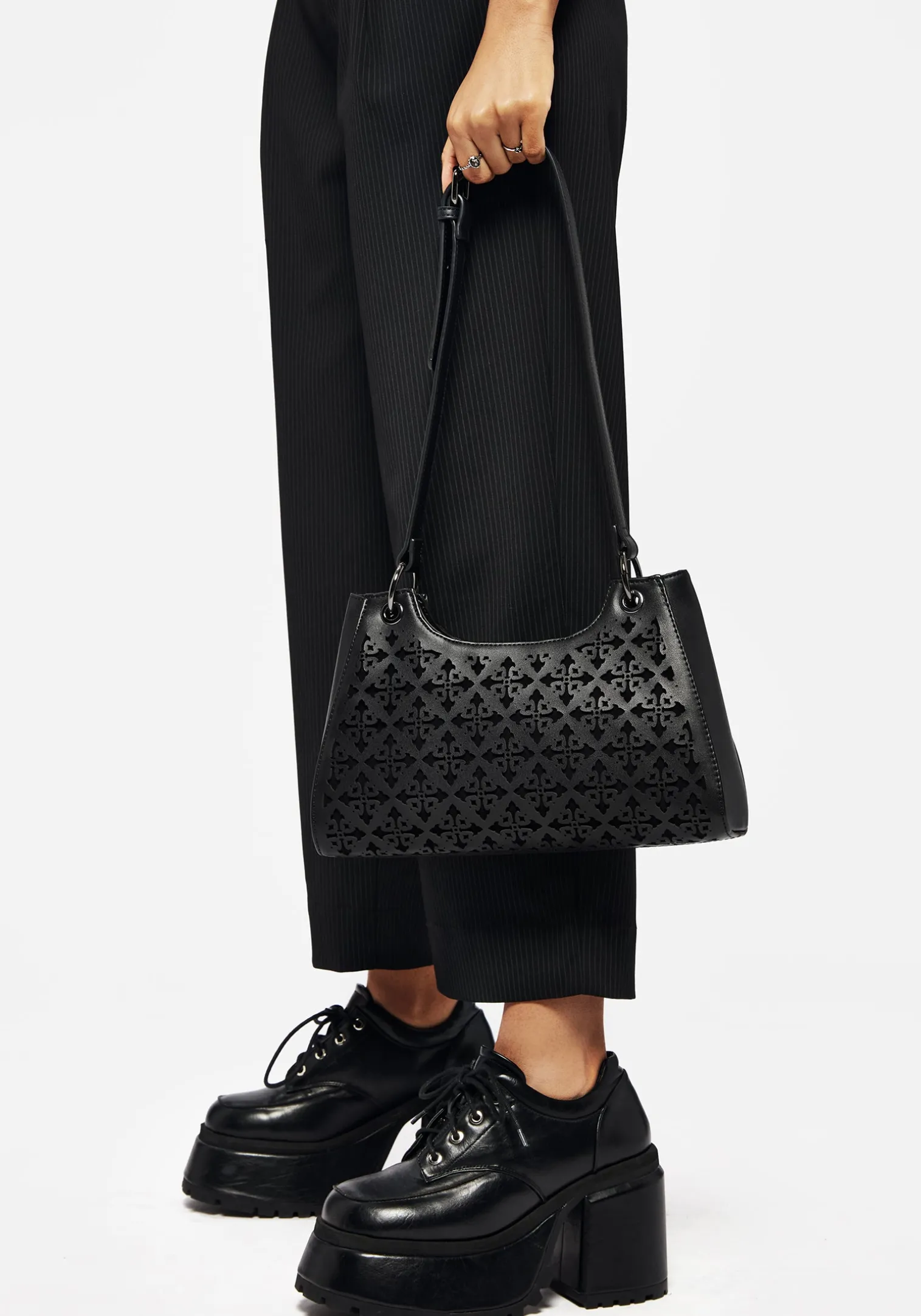 Crux Cut Out Faux Leather Shoulder Bag