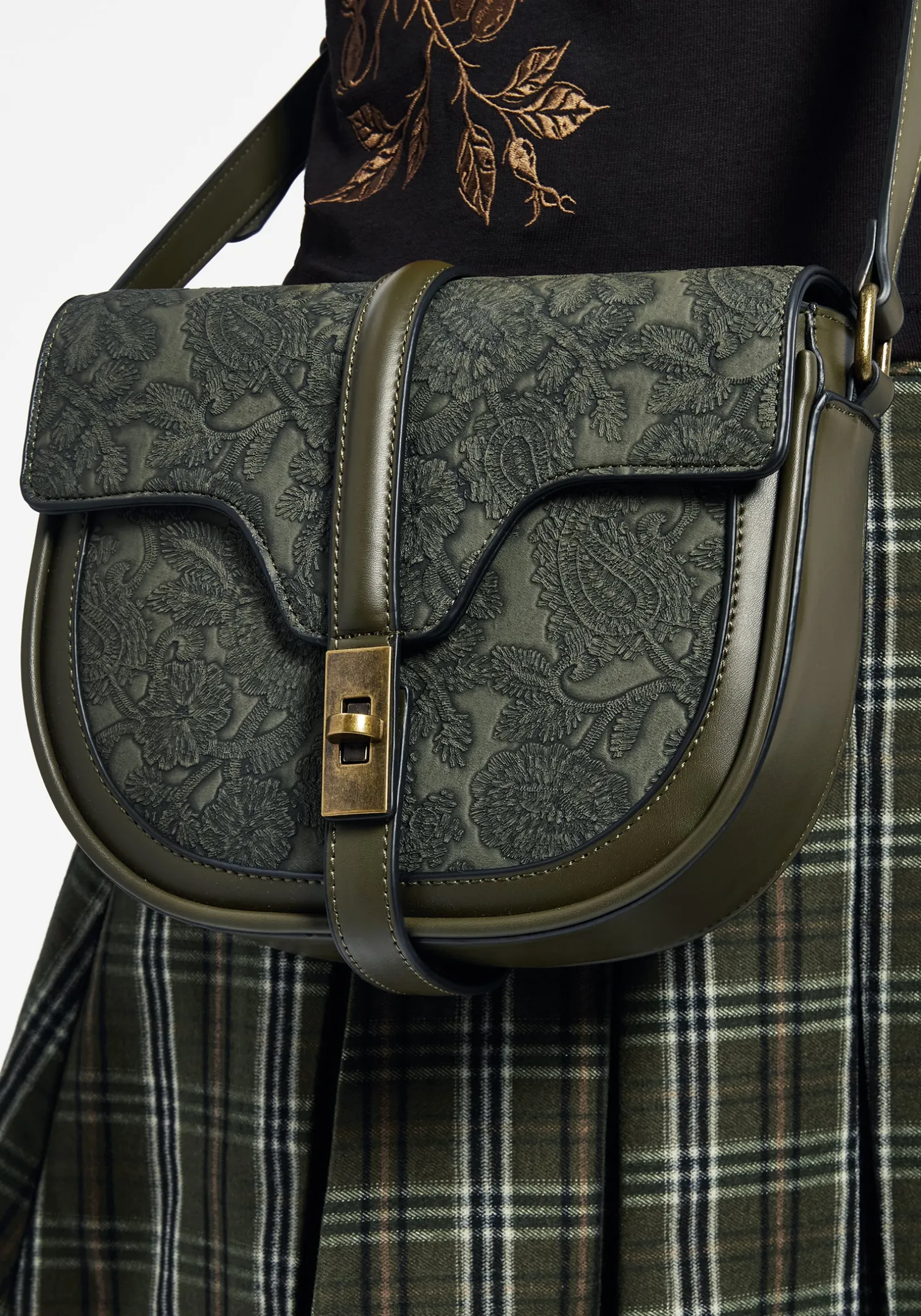 Cypress Paisley Debossed Crossbody Satchel Bag - Green