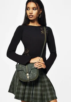 Cypress Paisley Debossed Crossbody Satchel Bag - Green