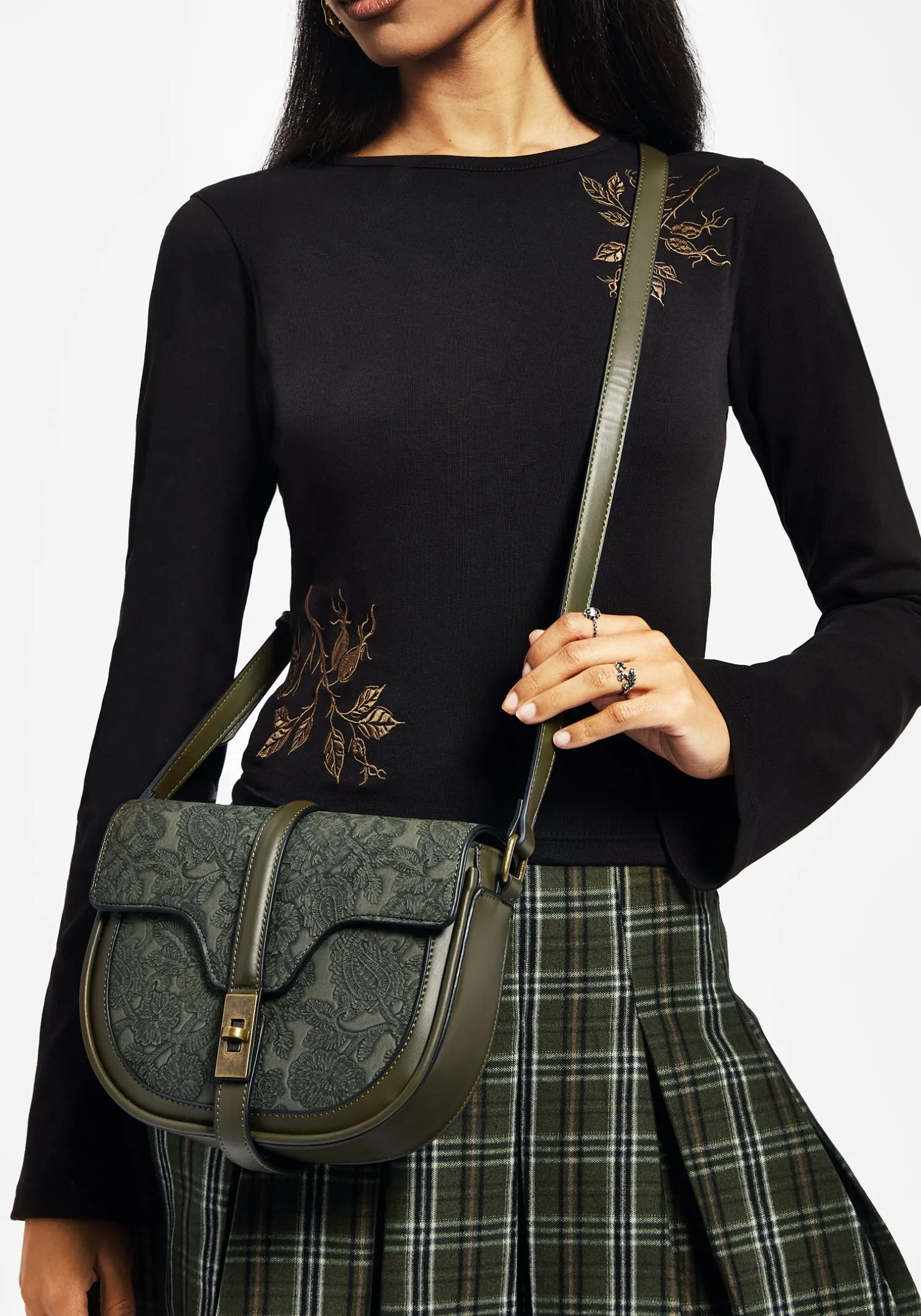 Cypress Paisley Debossed Crossbody Satchel Bag - Green