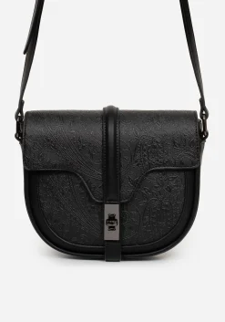 Cypress Paisley Debossed Crossbody Satchel Bag - Black