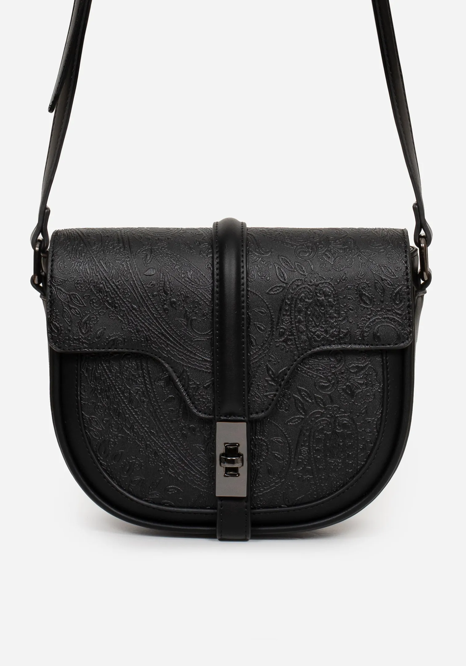 Cypress Paisley Debossed Crossbody Satchel Bag - Black