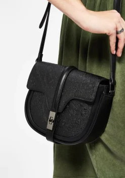 Cypress Paisley Debossed Crossbody Satchel Bag - Black