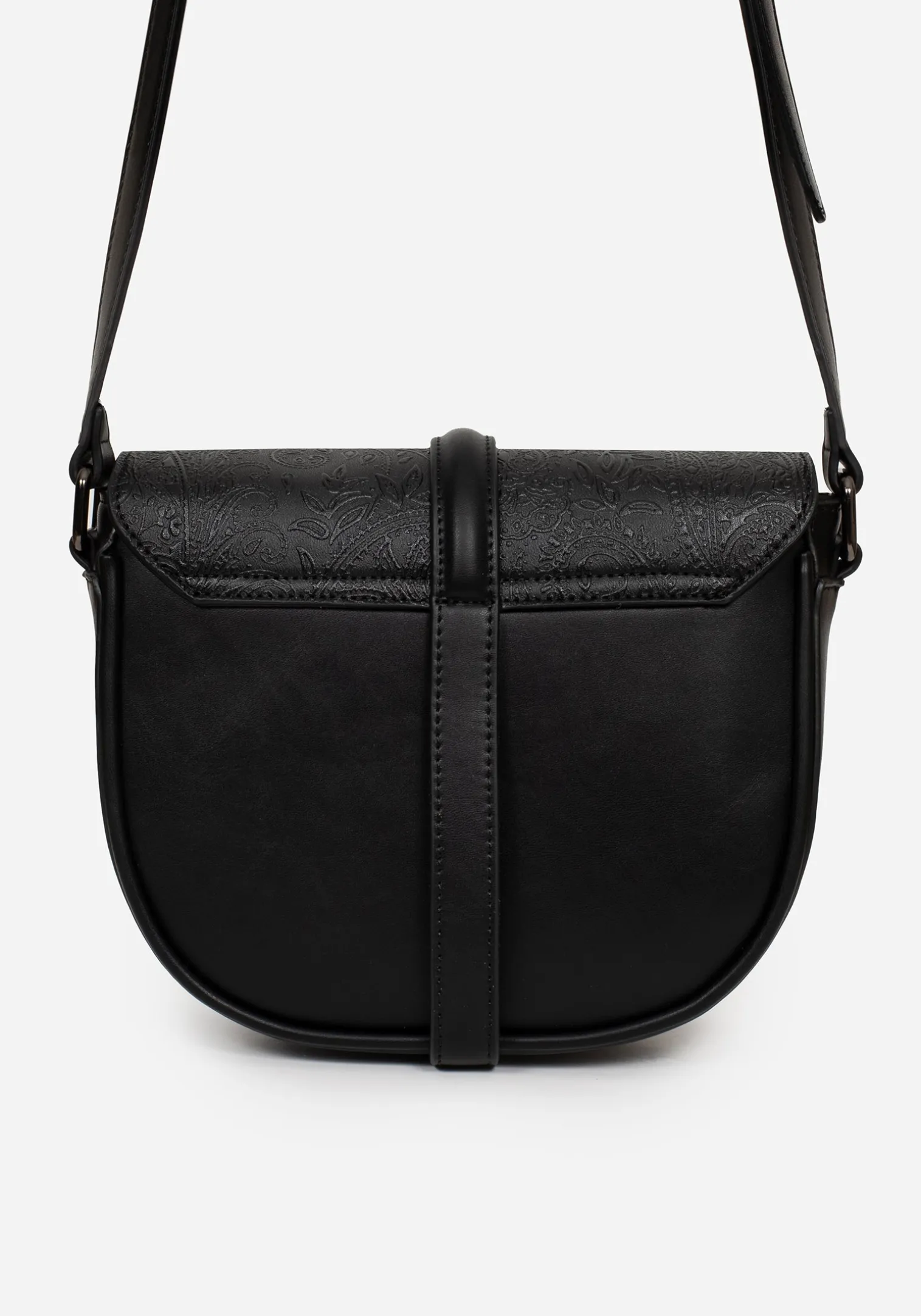 Cypress Paisley Debossed Crossbody Satchel Bag - Black