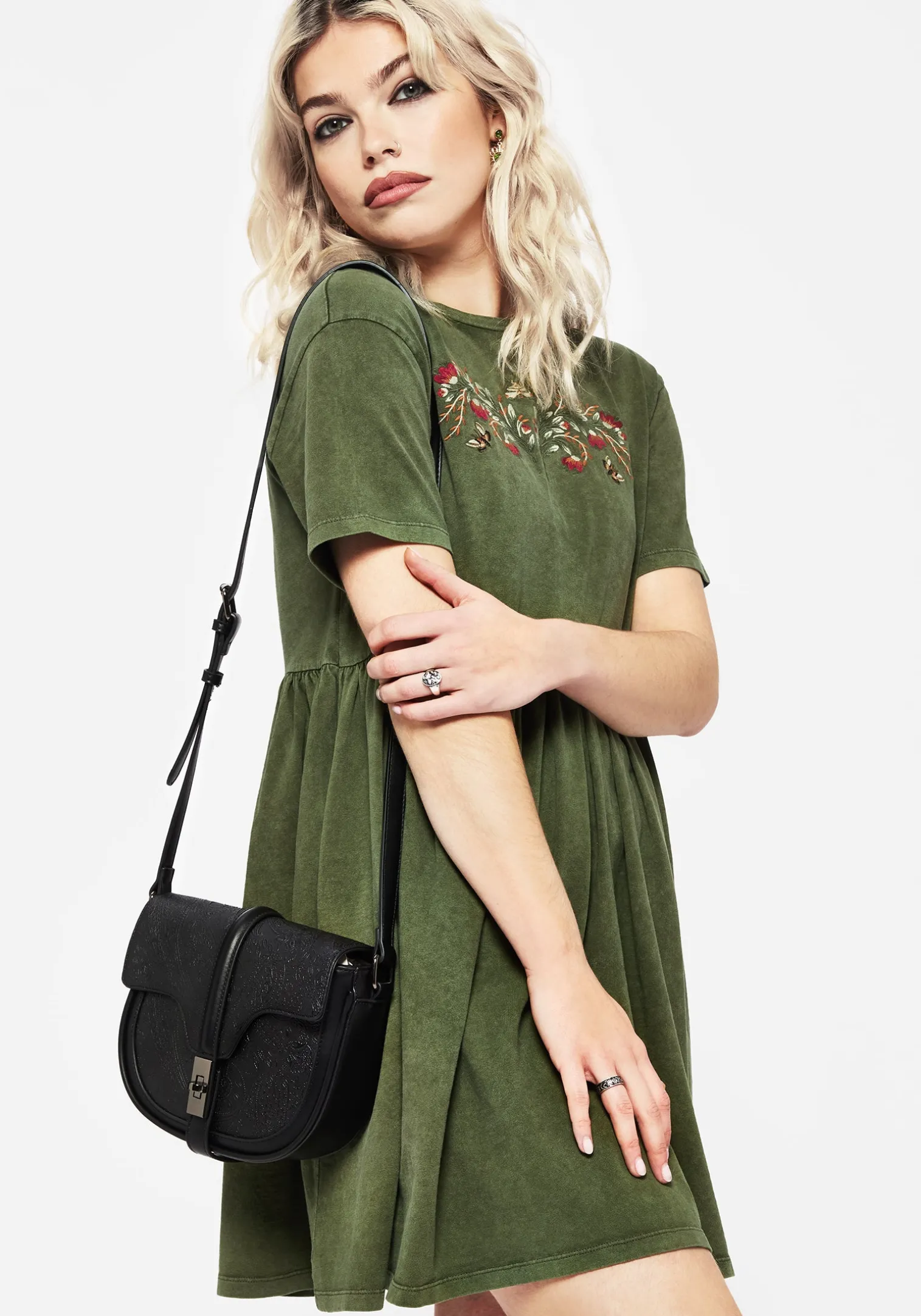 Cypress Paisley Debossed Crossbody Satchel Bag - Black
