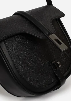 Cypress Paisley Debossed Crossbody Satchel Bag - Black