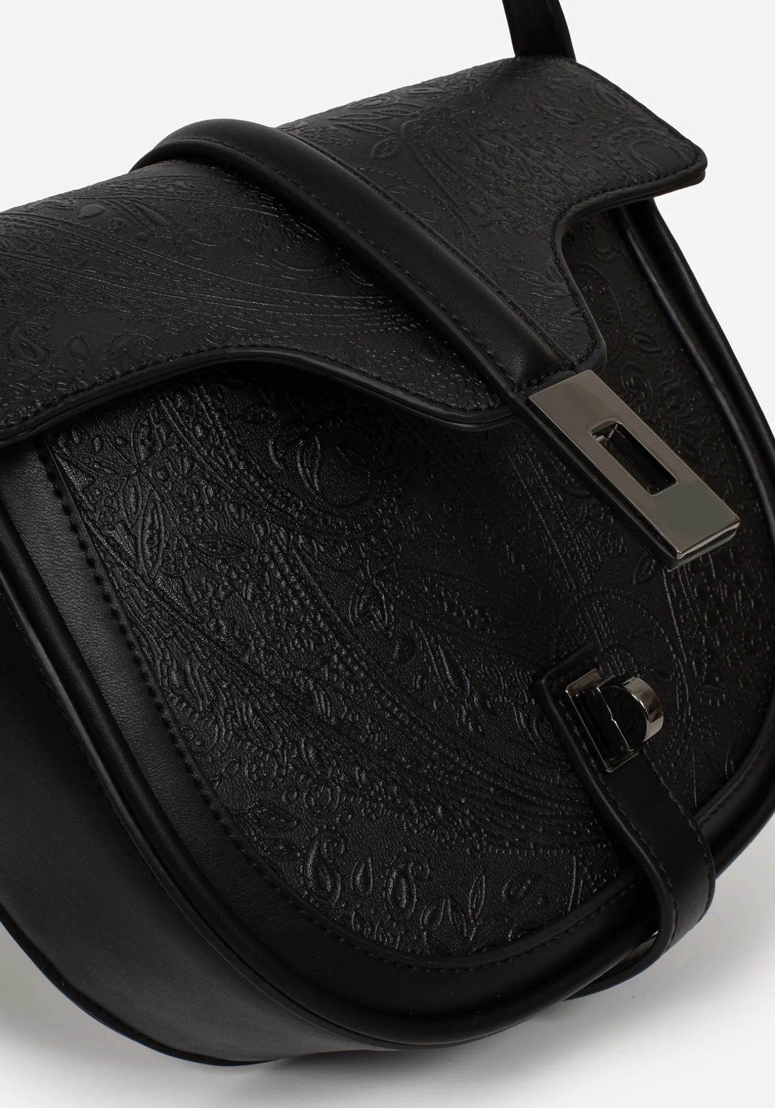 Cypress Paisley Debossed Crossbody Satchel Bag - Black