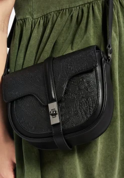 Cypress Paisley Debossed Crossbody Satchel Bag - Black