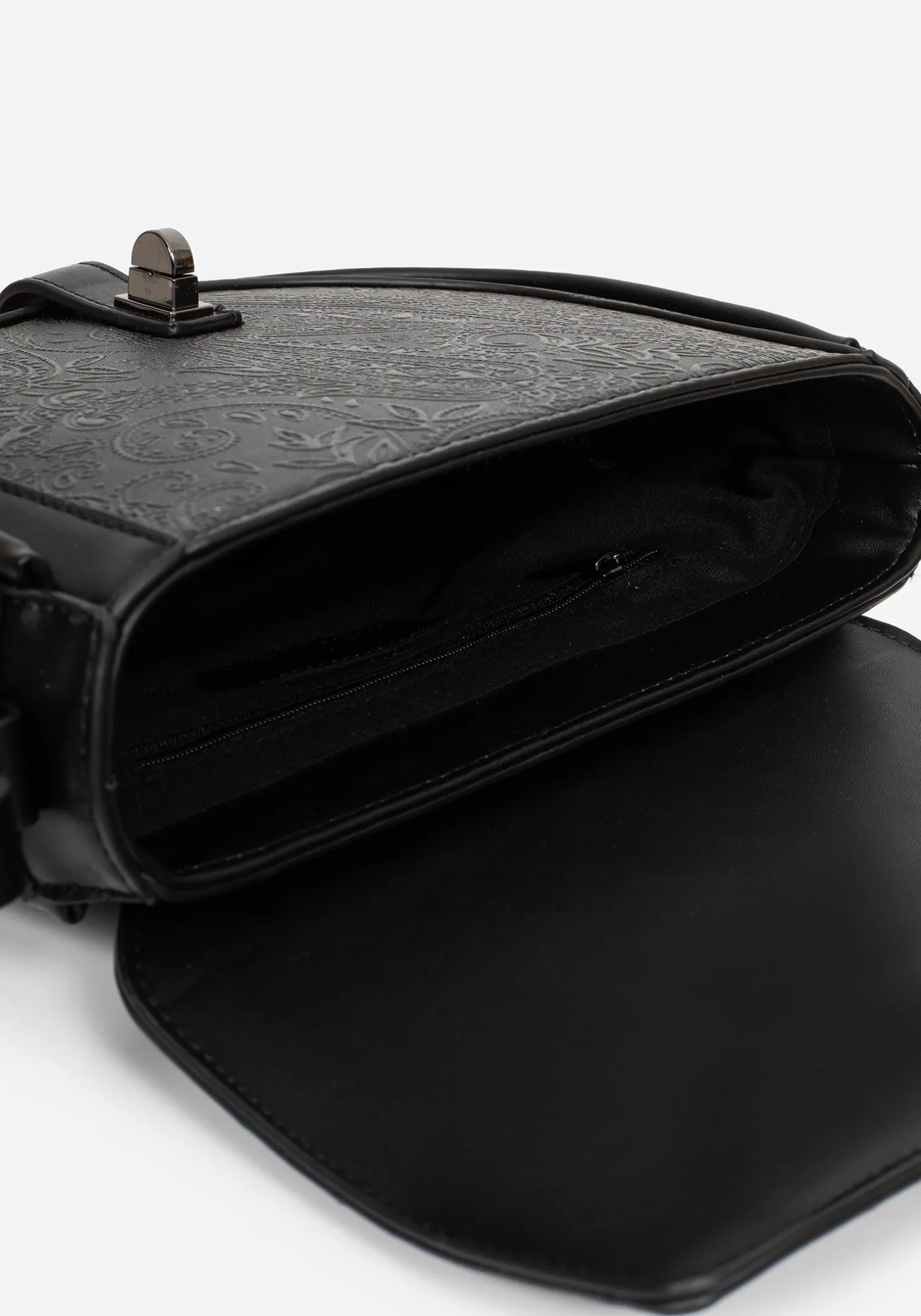 Cypress Paisley Debossed Crossbody Satchel Bag - Black