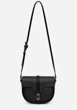 Cypress Paisley Debossed Crossbody Satchel Bag - Black