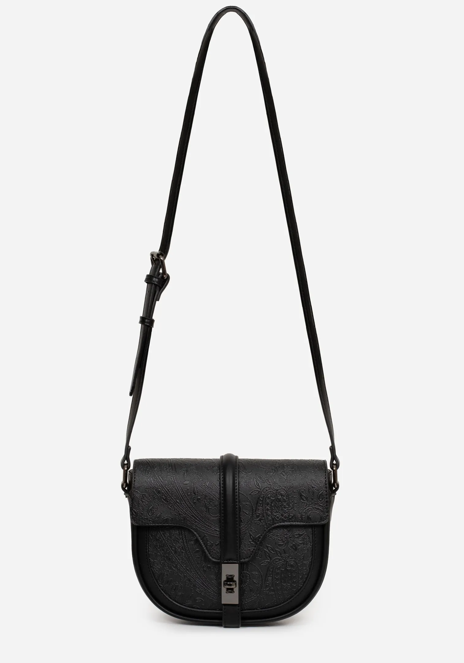 Cypress Paisley Debossed Crossbody Satchel Bag - Black