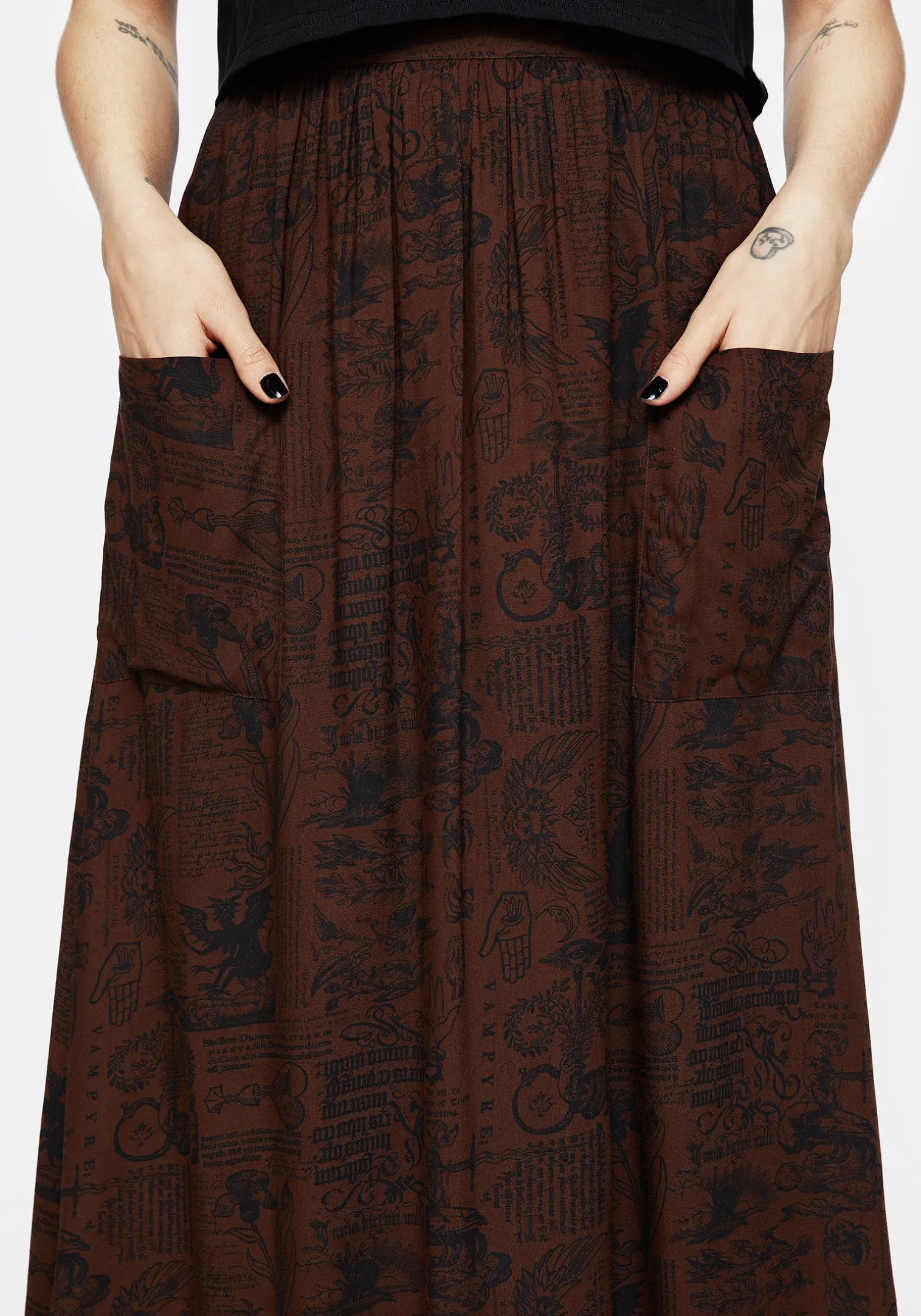 Daemonologie Woodcut Print Midaxi Skirt