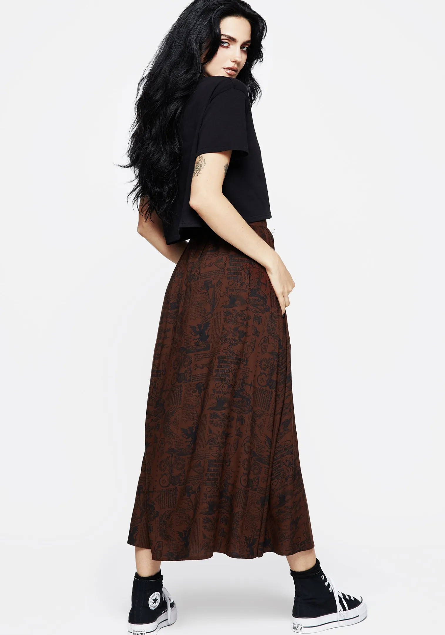Daemonologie Woodcut Print Midaxi Skirt