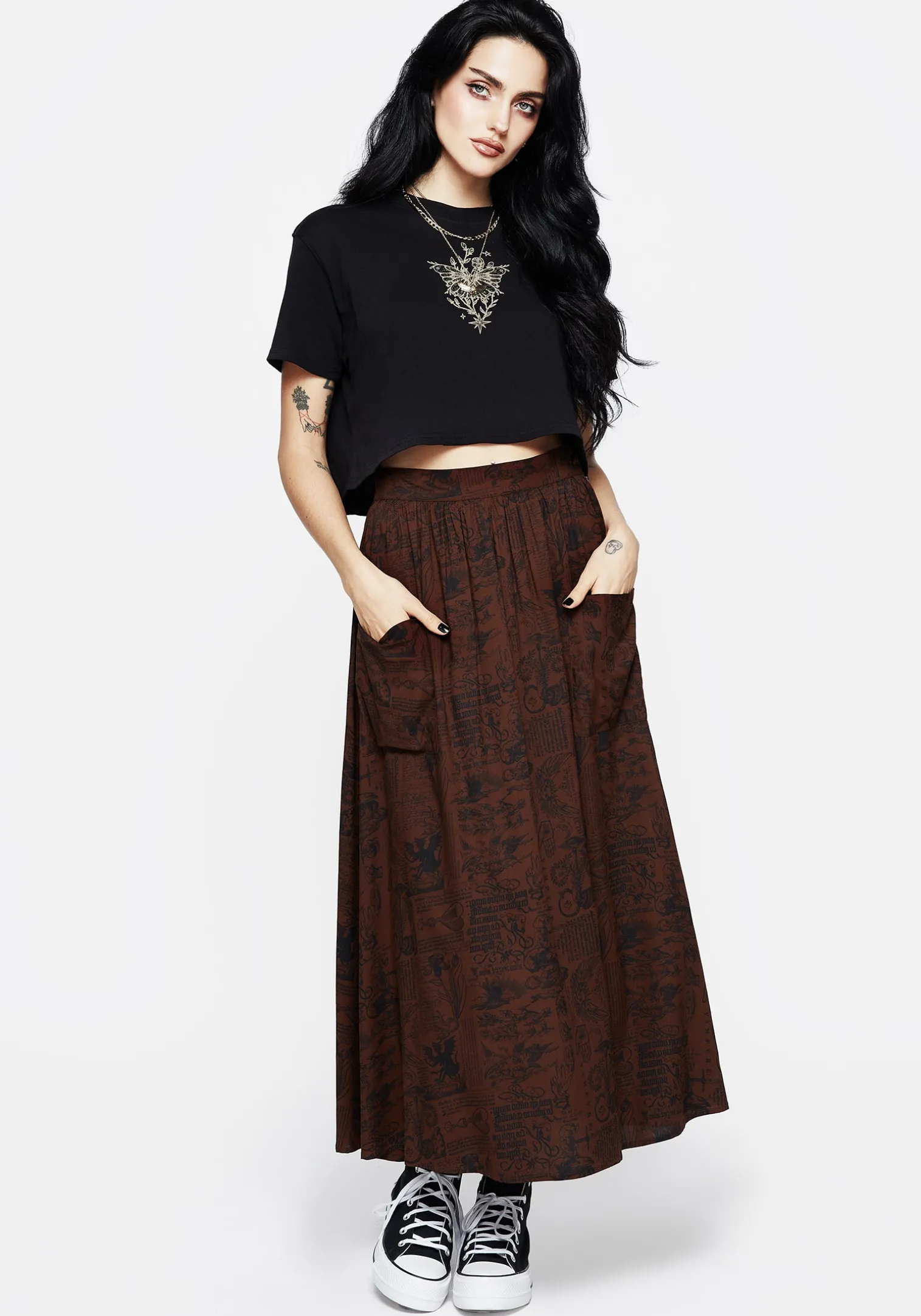 Daemonologie Woodcut Print Midaxi Skirt