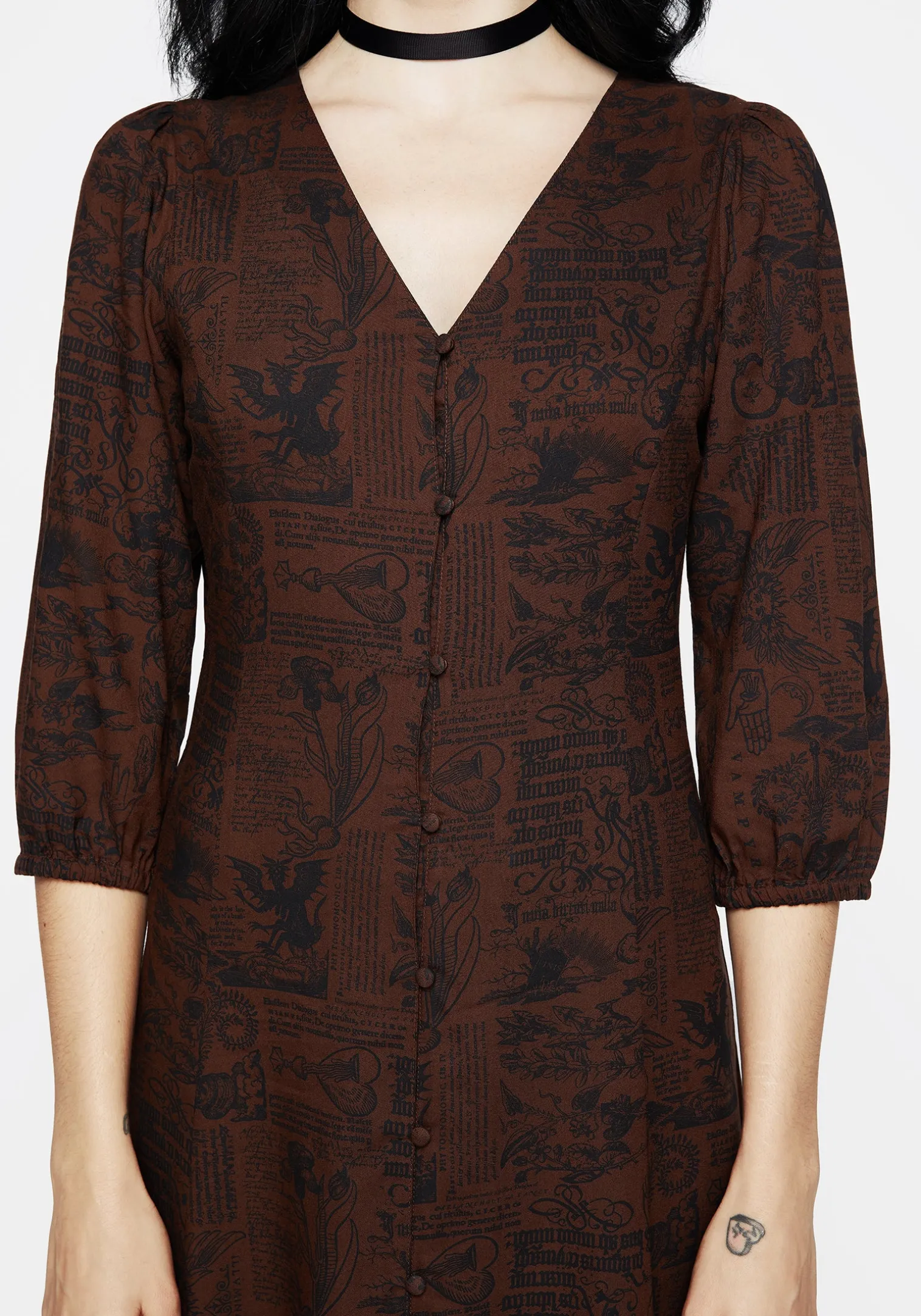 Daemonologie Woodcut Print Button Up Midaxi Dress