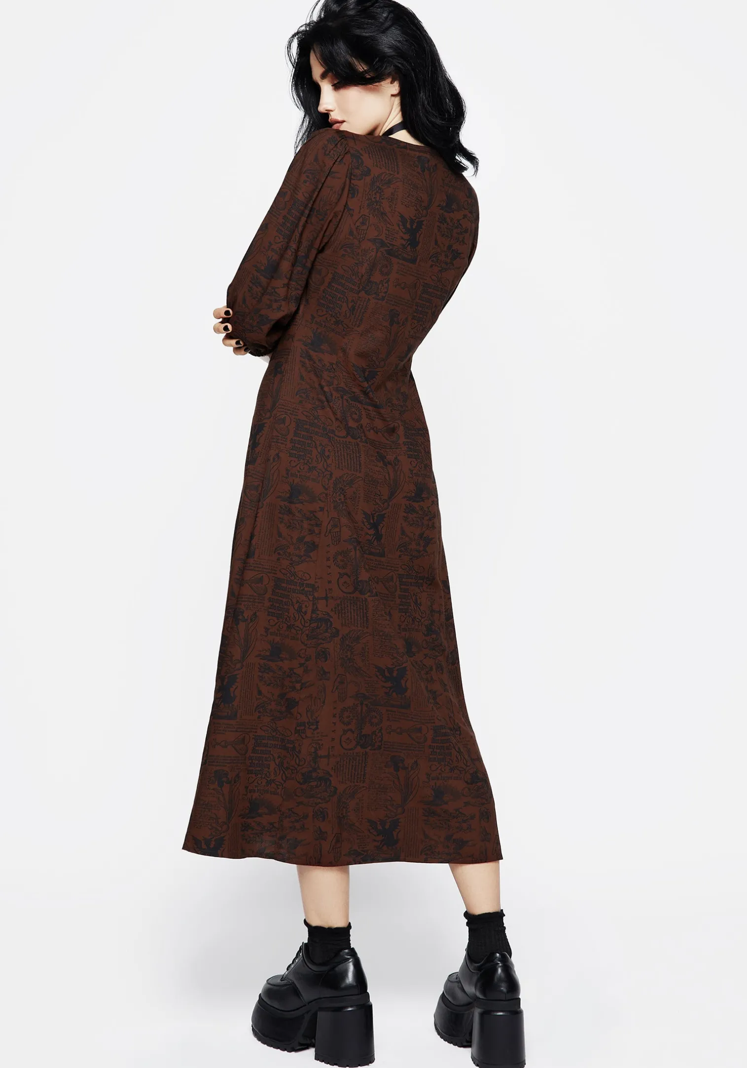 Daemonologie Woodcut Print Button Up Midaxi Dress