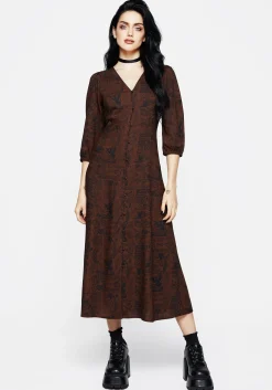 Daemonologie Woodcut Print Button Up Midaxi Dress