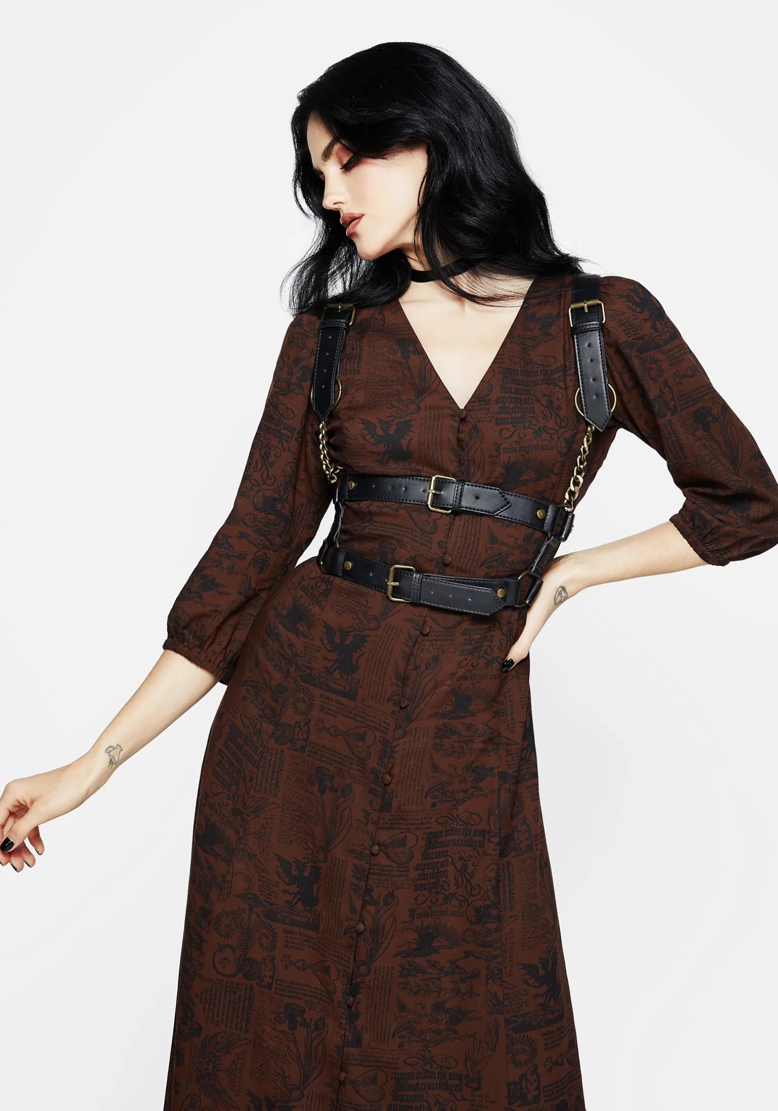 Daemonologie Woodcut Print Button Up Midaxi Dress