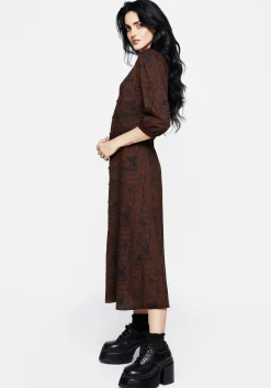Daemonologie Woodcut Print Button Up Midaxi Dress
