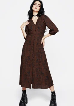 Daemonologie Woodcut Print Button Up Midaxi Dress