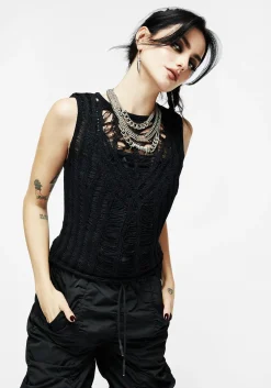 Damage Ladder Knit Sleeveless Top