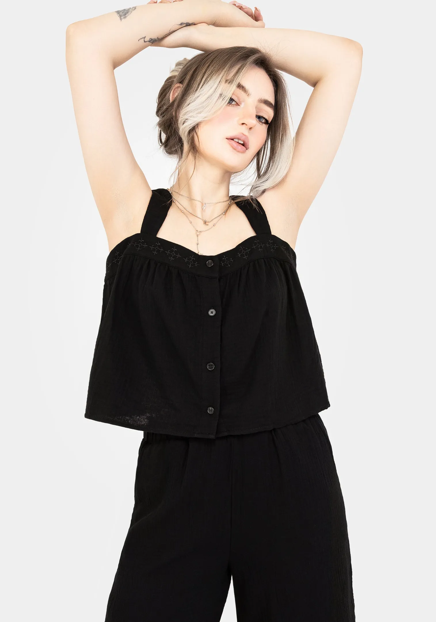 Damara Embroidered Cotton Button Up Blouse