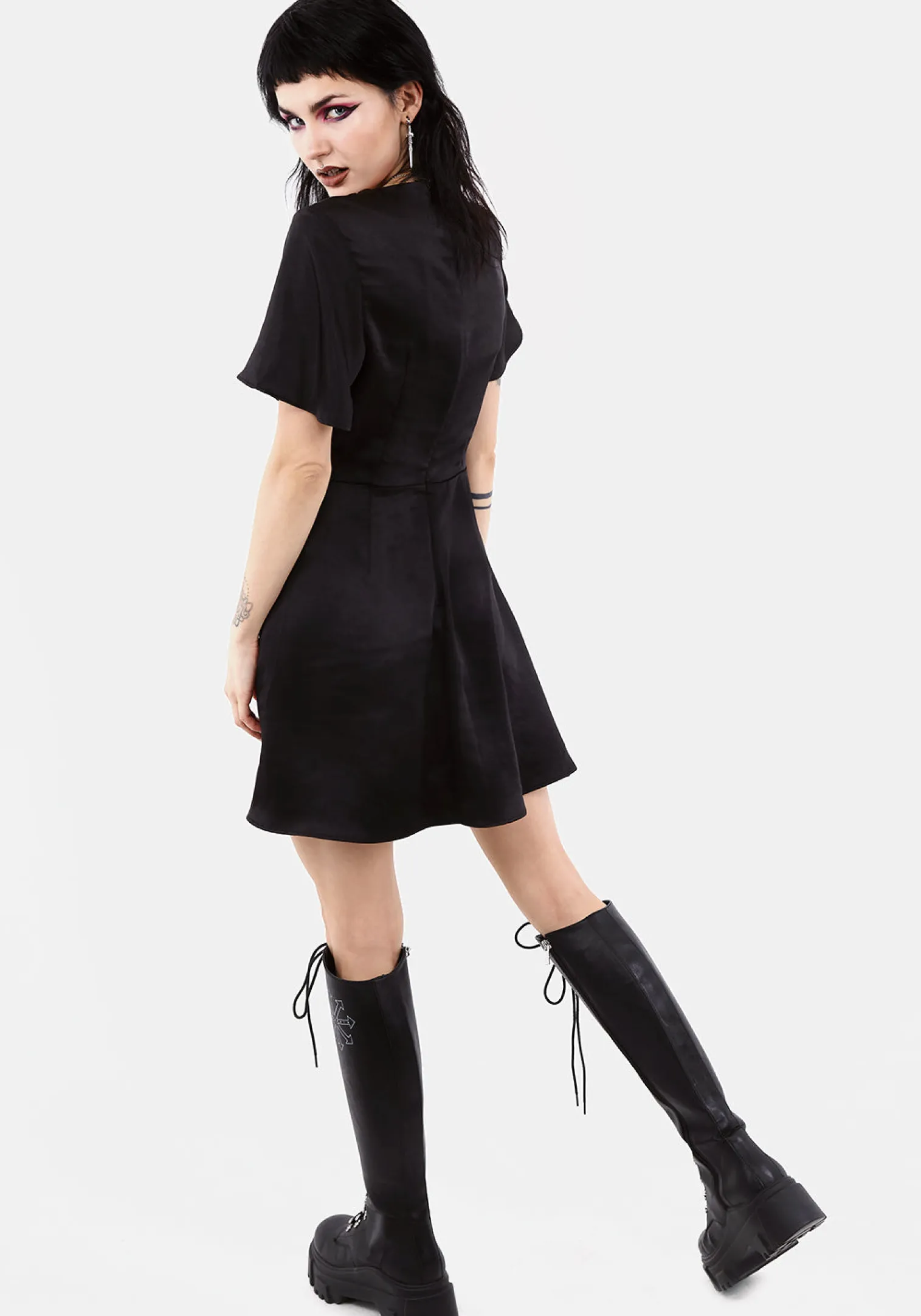 Damozel Fit And Flare V Neck Mini Dress