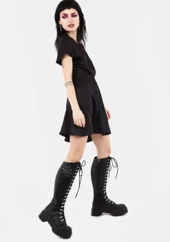 Damozel Fit And Flare V Neck Mini Dress