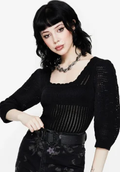 Danica Ladder Stitch Square Neck Knit Top
