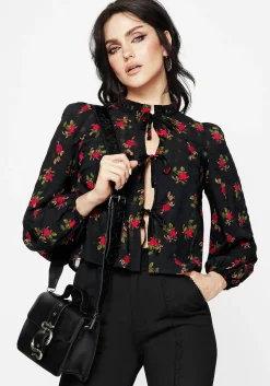 Darcey Floral Print Chiffon Tie-Front Blouse