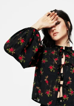 Darcey Floral Print Chiffon Tie-Front Blouse