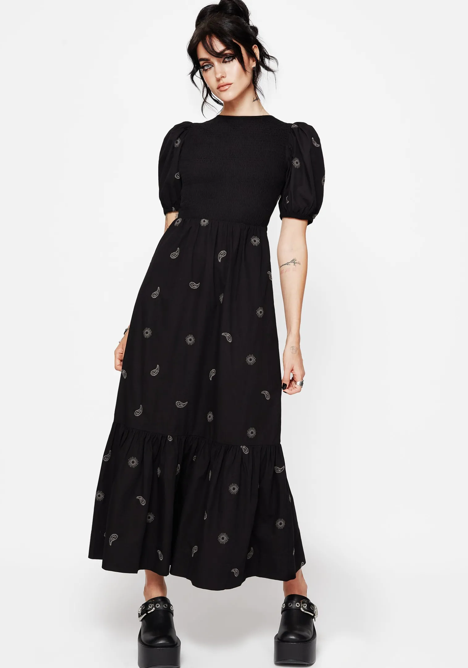 Dawn Sun Embroidered Tiered Maxi Dress