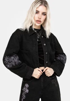 Deadhead Rose Embroidered Denim Carpenter Jacket
