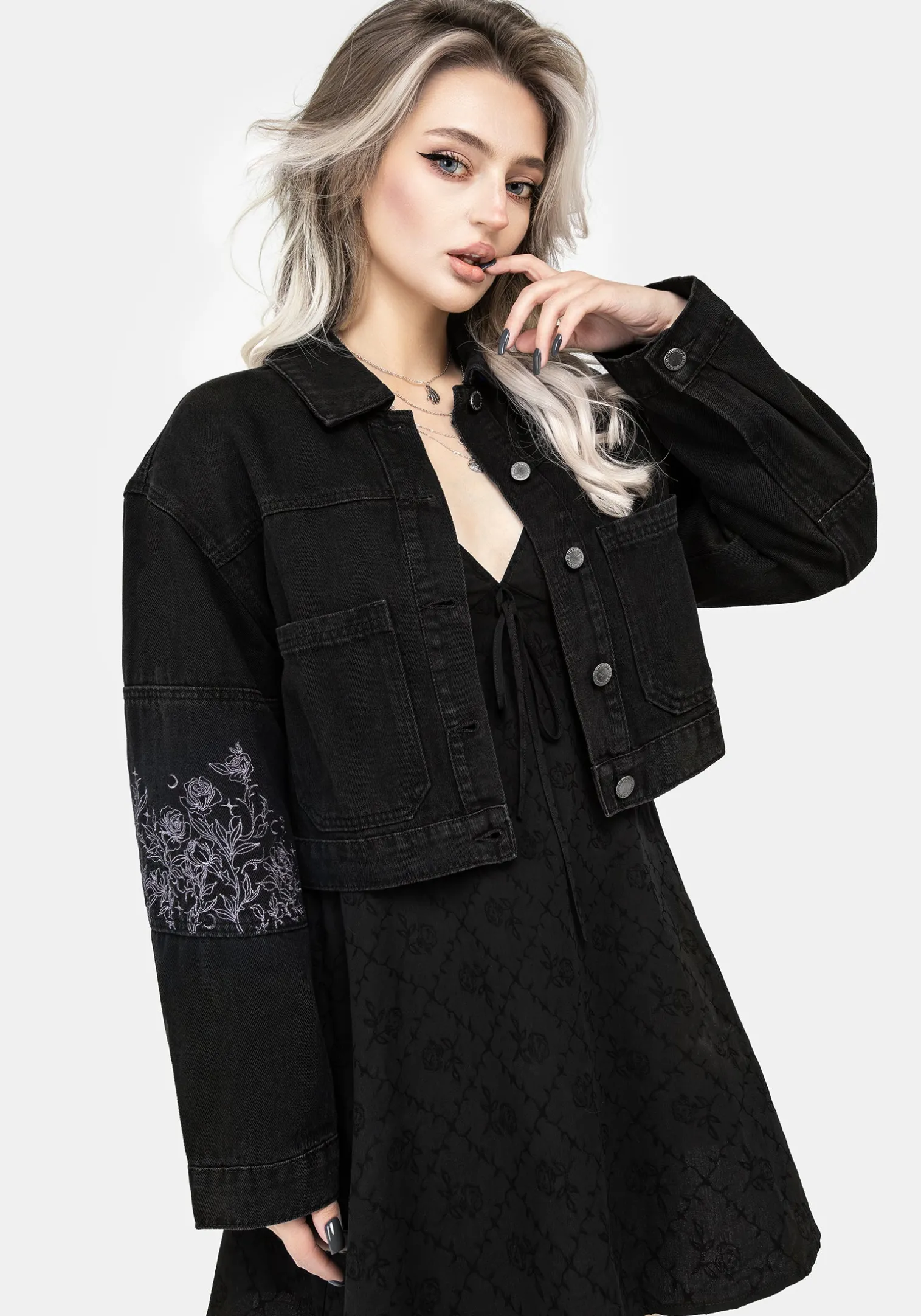 Deadhead Rose Embroidered Denim Carpenter Jacket
