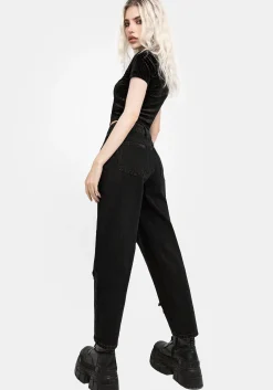 Deadhead Rose Embroidered Distressed Denim Barrel Leg Jeans
