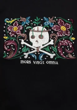 Death Conquers All Floral Skull Embroidered Graphic Crop Tee