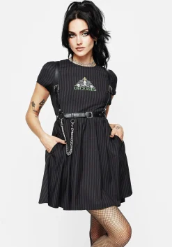 Deceased Embroidered Striped Mini Skater Dress