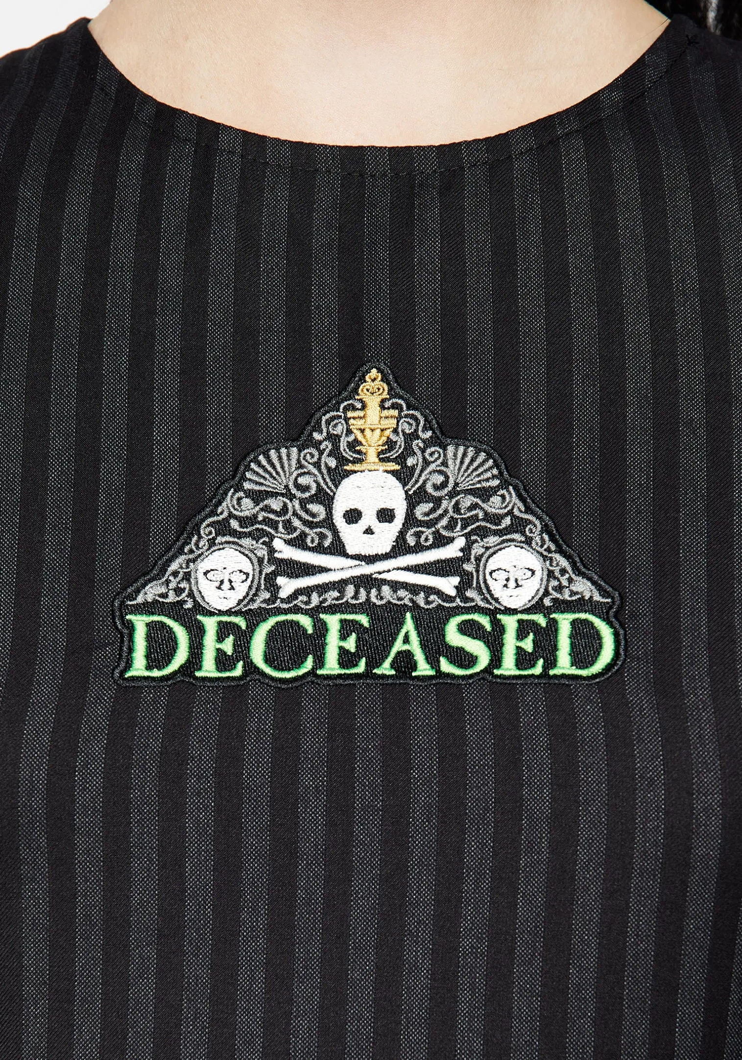Deceased Embroidered Striped Mini Skater Dress