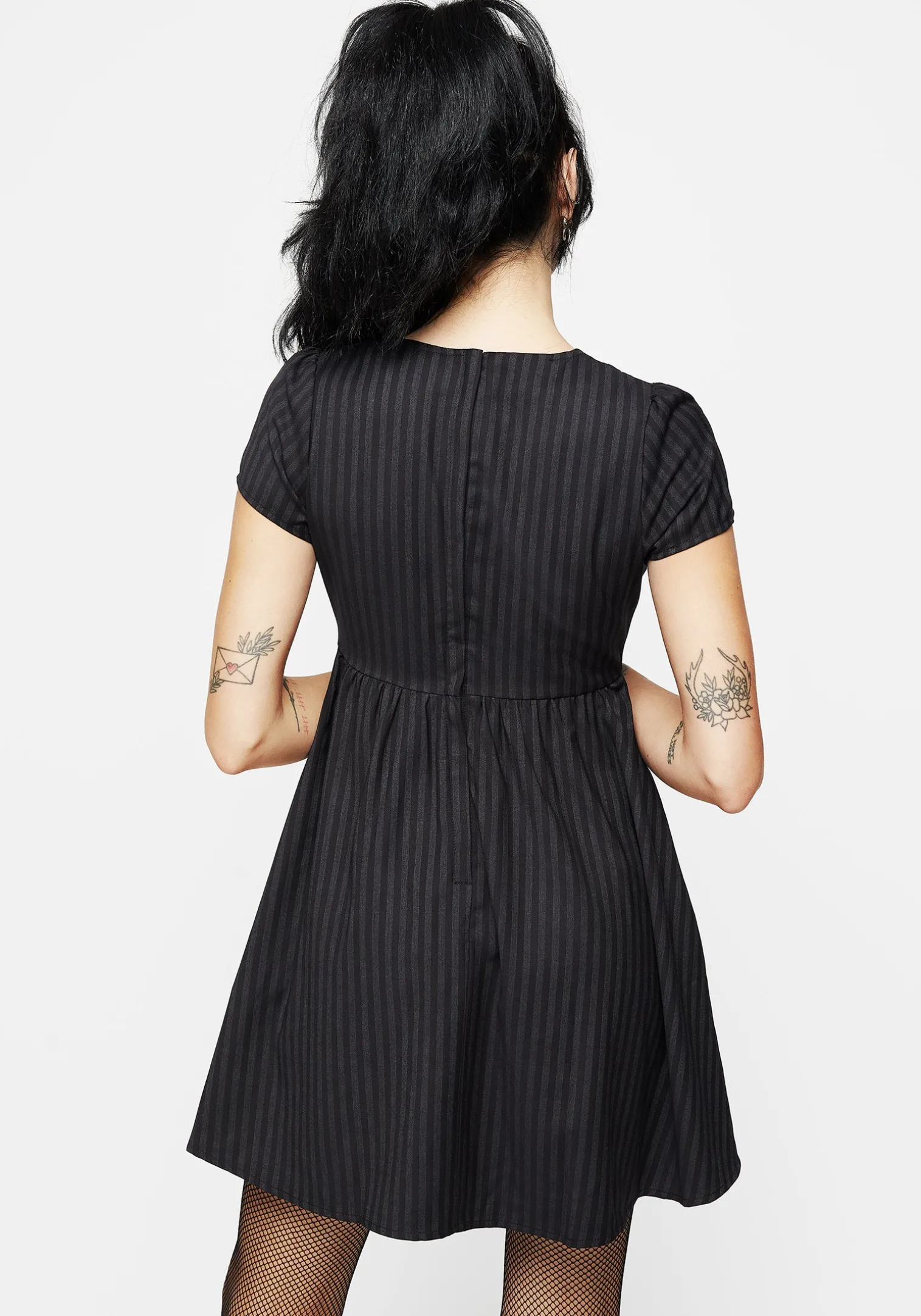 Deceased Embroidered Striped Mini Skater Dress