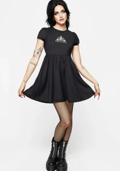 Deceased Embroidered Striped Mini Skater Dress