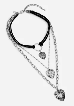 Deceiver Heart Layered Choker Necklace