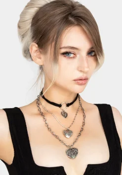 Deceiver Heart Layered Choker Necklace