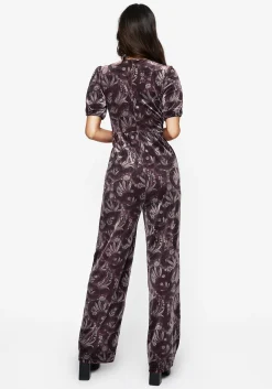 Deception Snake Foil Print Velour Jumpsuit