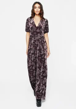 Deception Snake Foil Print Velour Jumpsuit