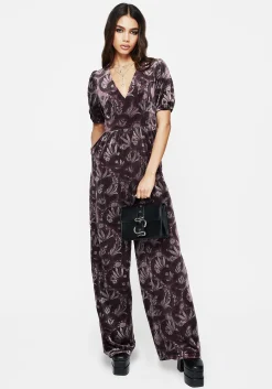 Deception Snake Foil Print Velour Jumpsuit