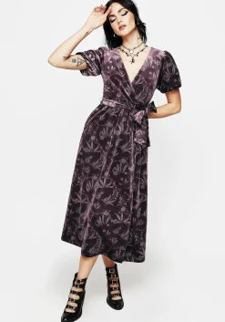 Deception Snake Foil Print Velour Midi Wrap Dress