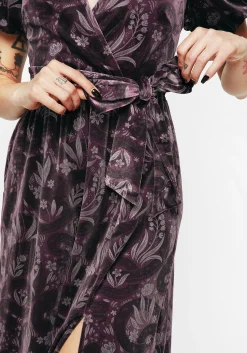 Deception Snake Foil Print Velour Midi Wrap Dress