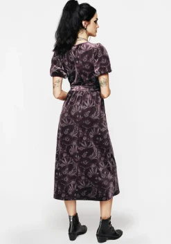 Deception Snake Foil Print Velour Midi Wrap Dress
