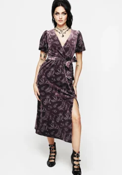 Deception Snake Foil Print Velour Midi Wrap Dress